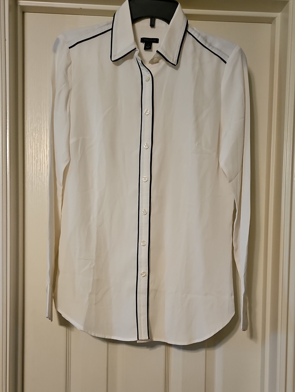 Ann Taylor White Dress Shirt with Black Piping